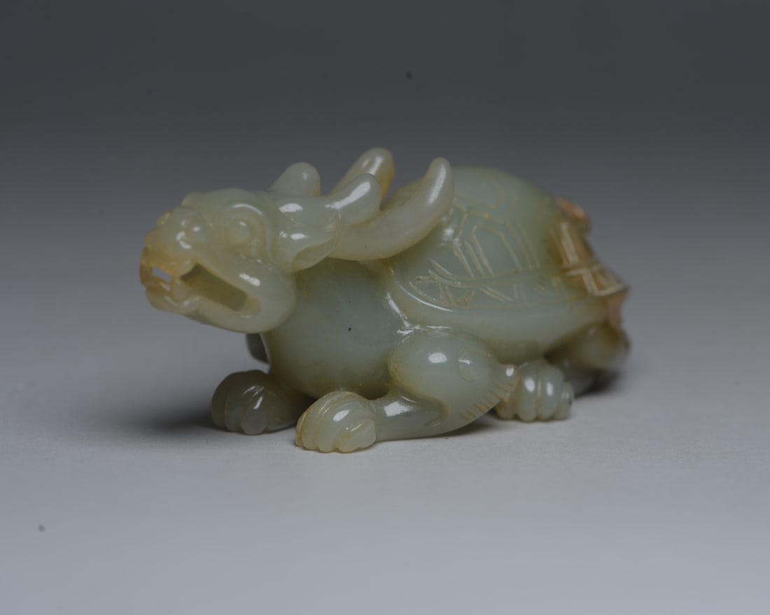 Hetian Jade Hand Carved Dragon Turtle Statue Pendant - 3