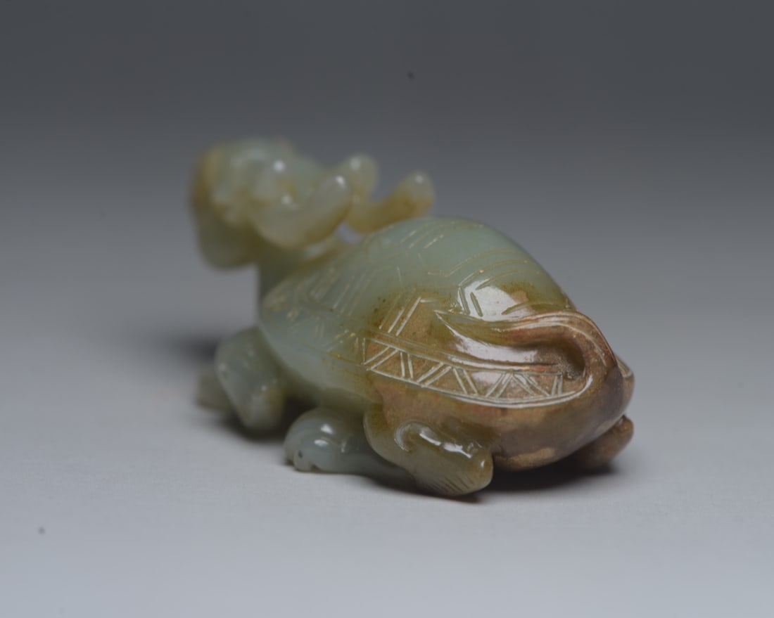 Hetian Jade Hand Carved Dragon Turtle Statue Pendant - 4