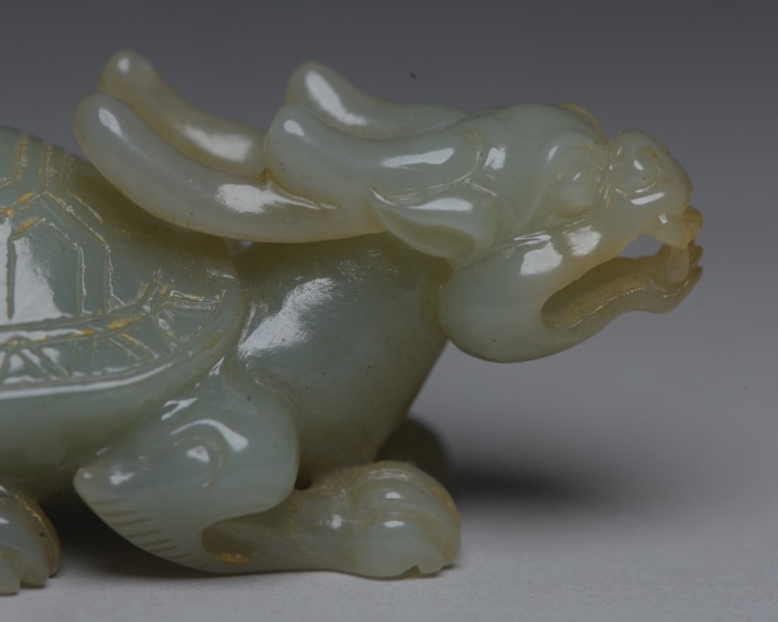 Hetian Jade Hand Carved Dragon Turtle Statue Pendant - 7