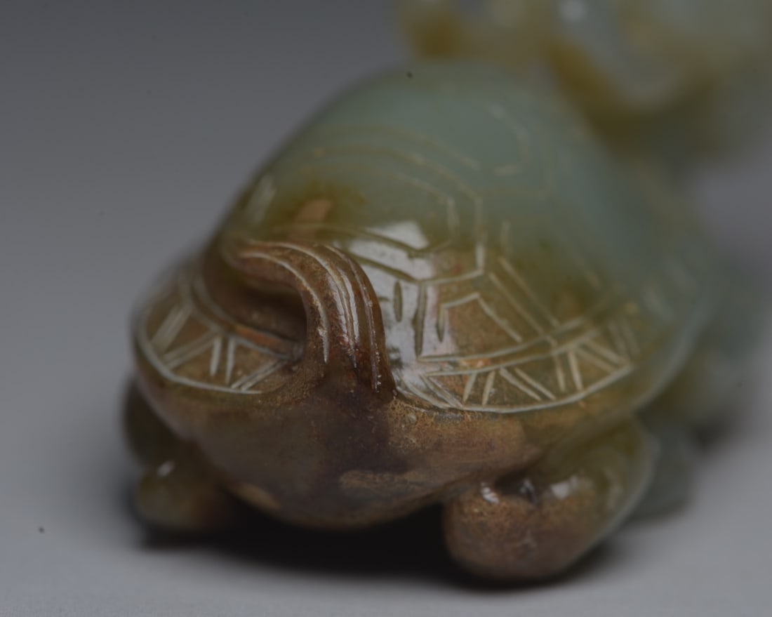 Hetian Jade Hand Carved Dragon Turtle Statue Pendant - 8