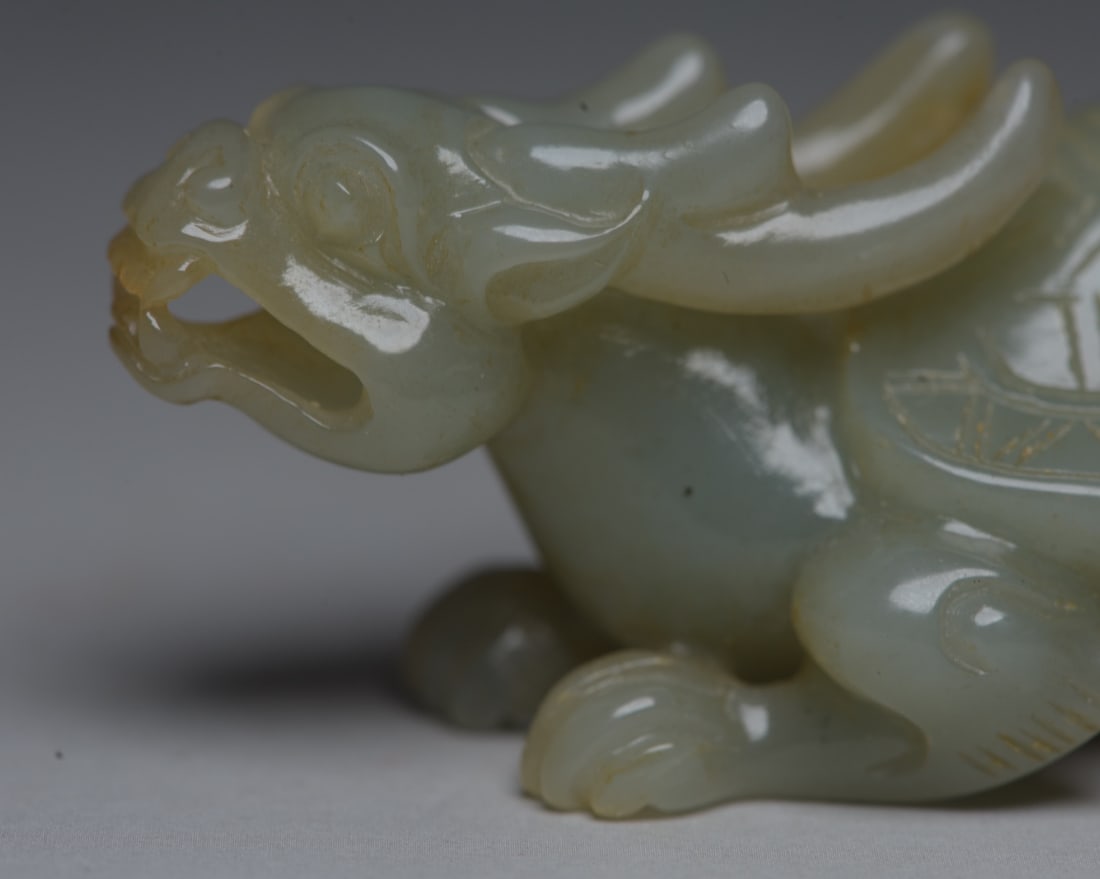 Hetian Jade Hand Carved Dragon Turtle Statue Pendant - 9