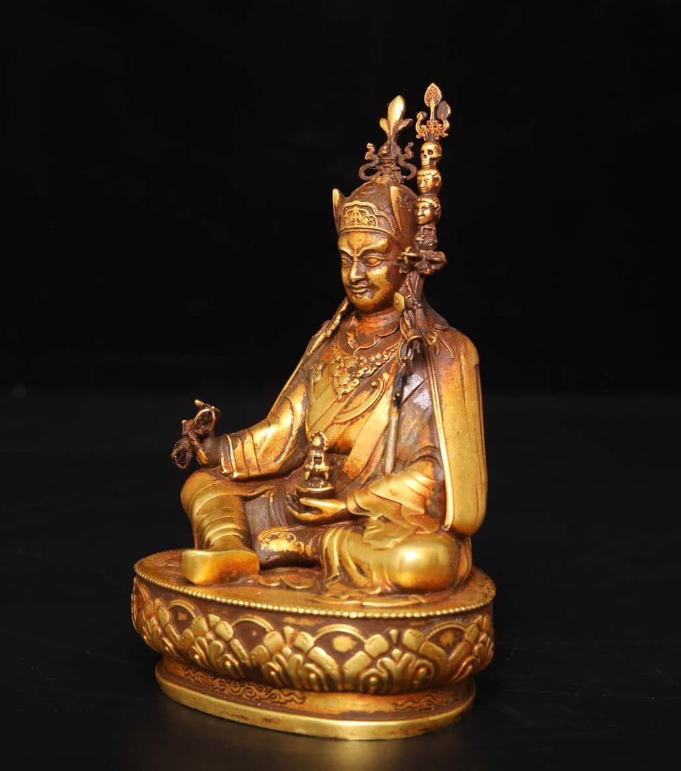 Vintage Gilt Gold Bronze Buddha Statue - 2
