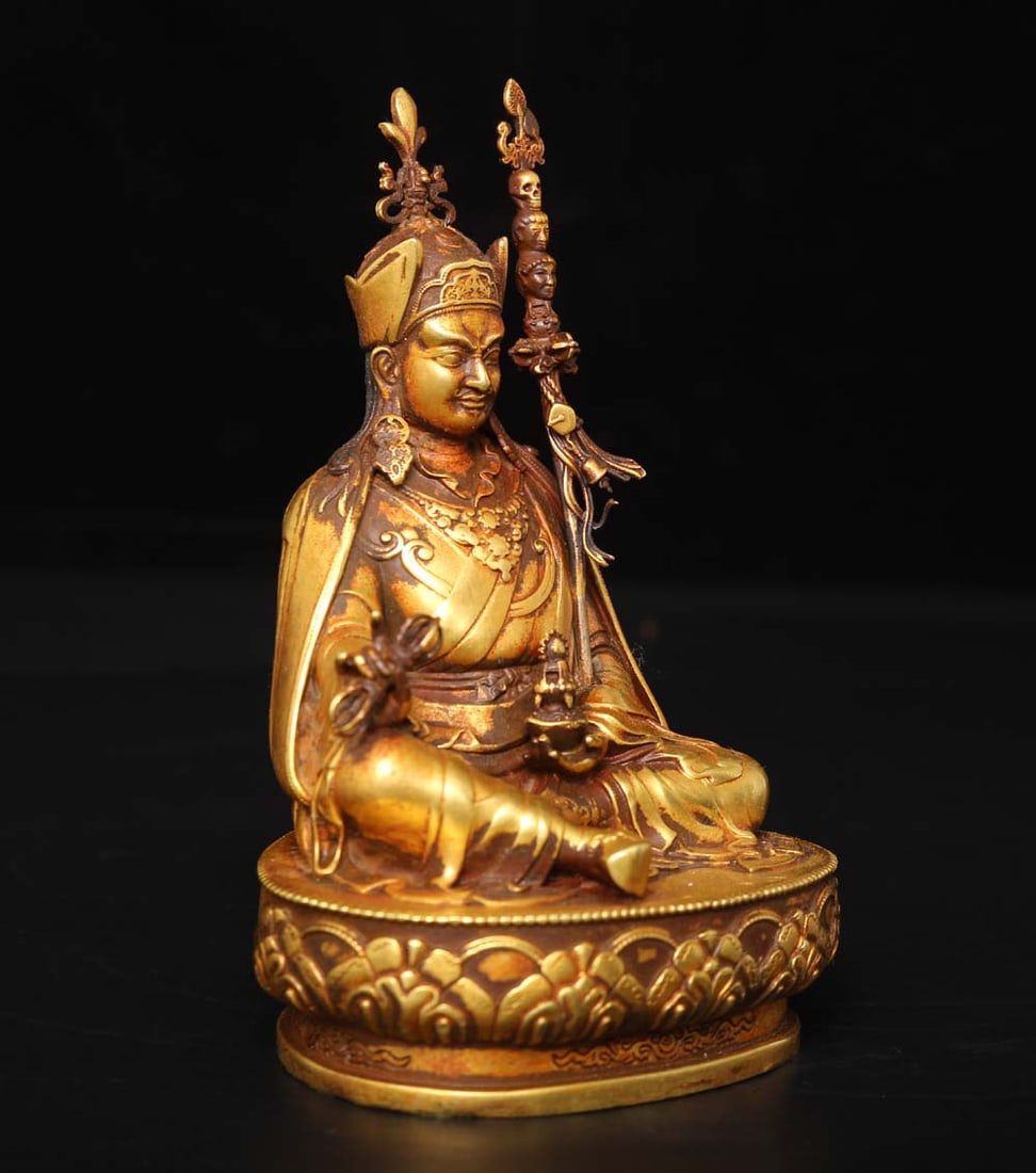 Vintage Gilt Gold Bronze Buddha Statue - 4