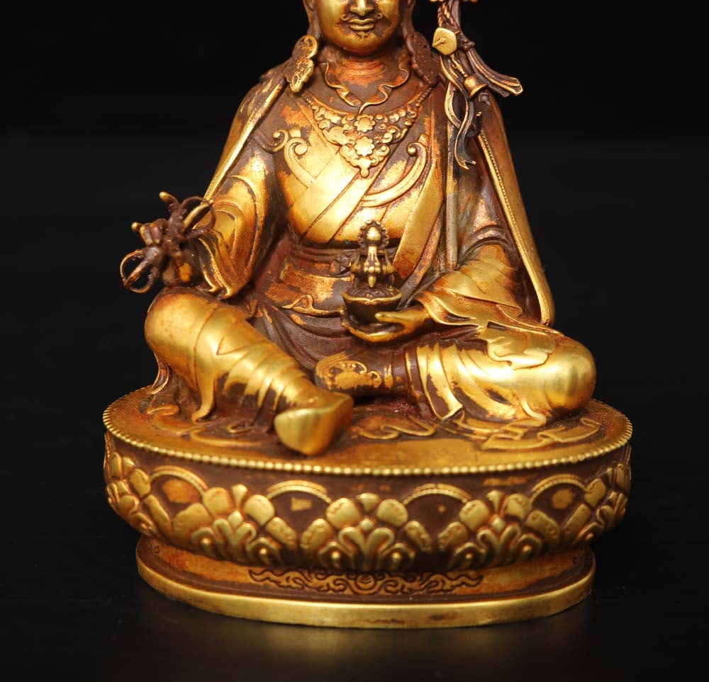 Vintage Gilt Gold Bronze Buddha Statue - 7