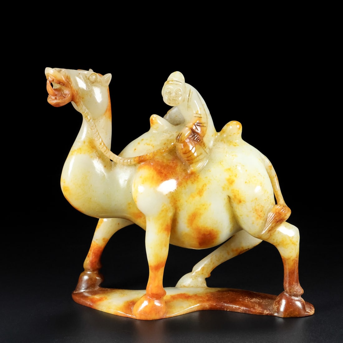 A Pair Hetian Jade Camel & Figure Statue - 2