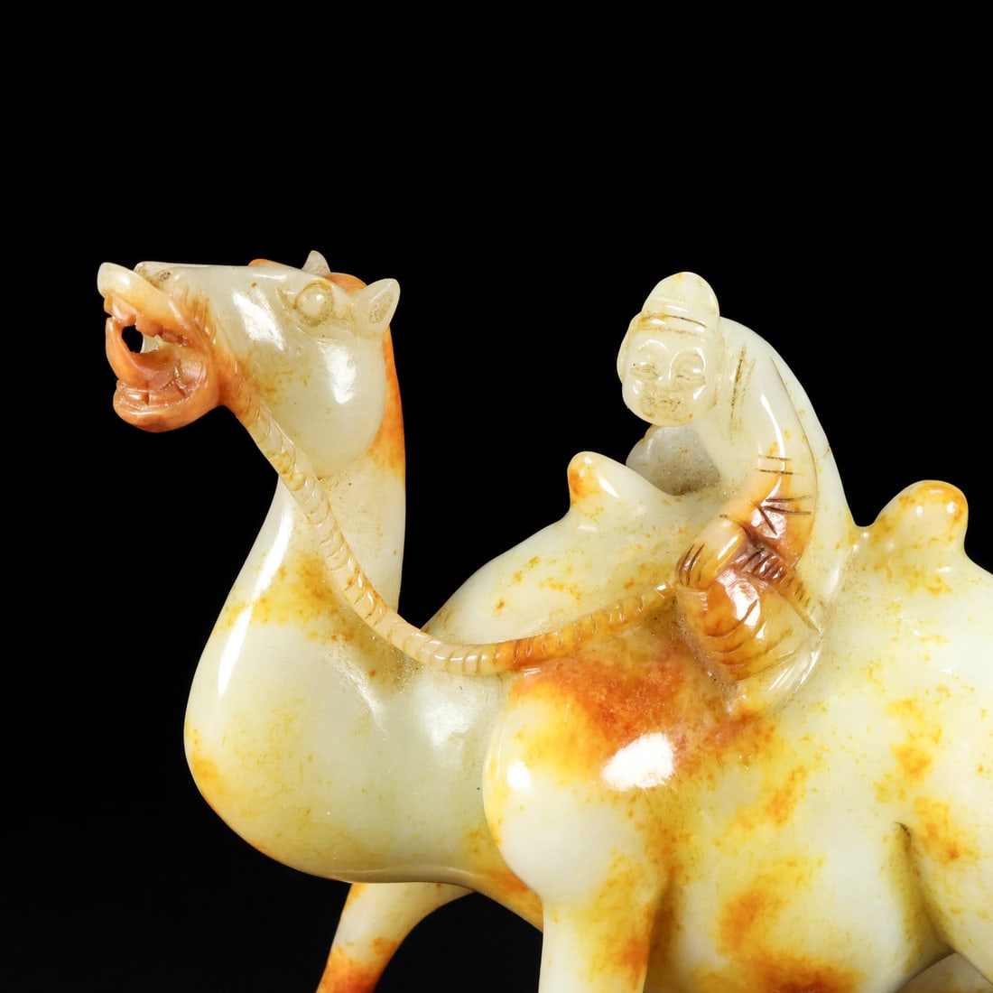 A Pair Hetian Jade Camel & Figure Statue - 3