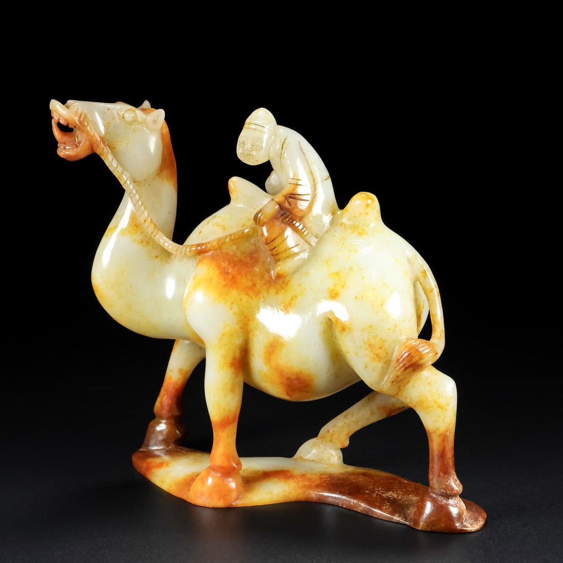 A Pair Hetian Jade Camel & Figure Statue - 5