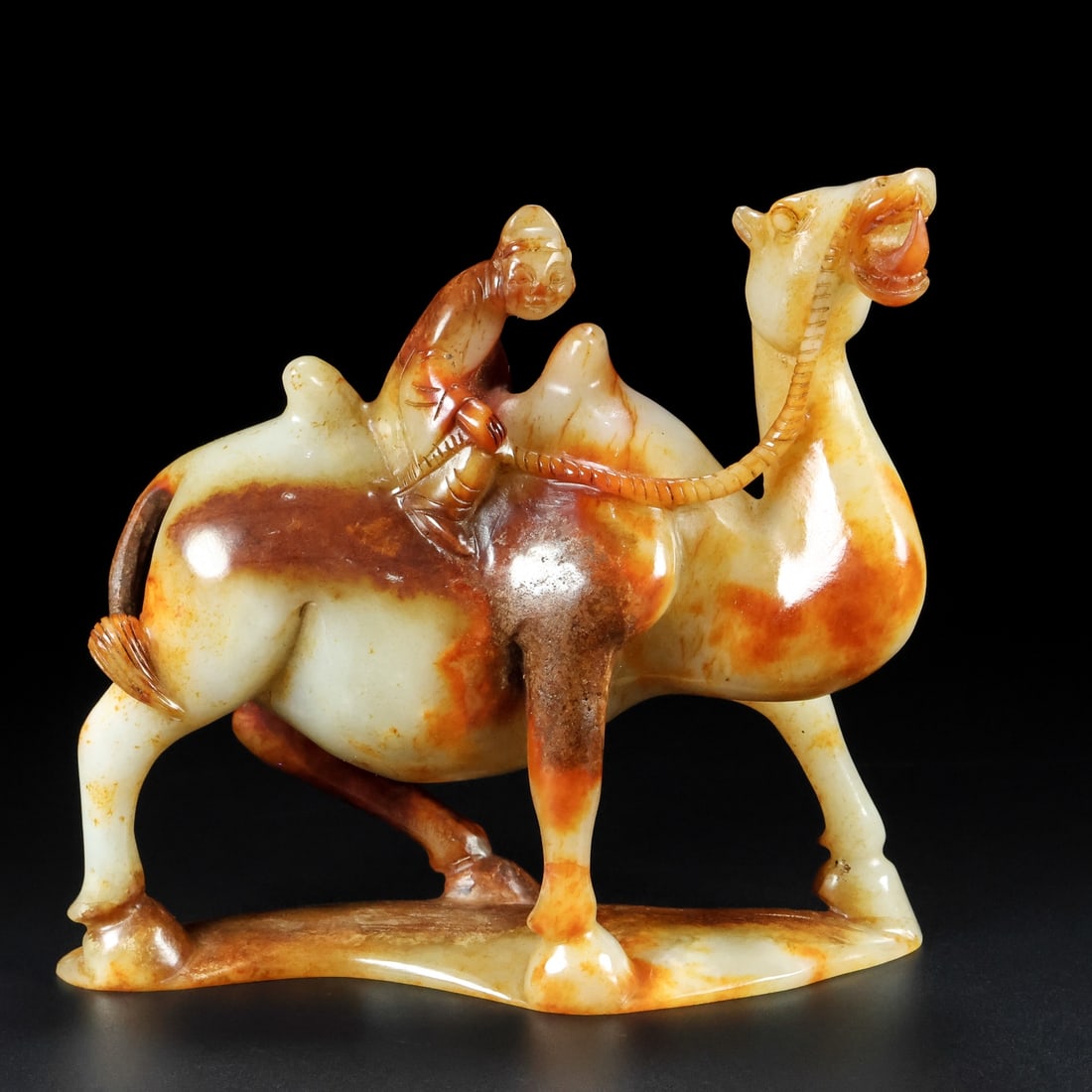 A Pair Hetian Jade Camel & Figure Statue - 6