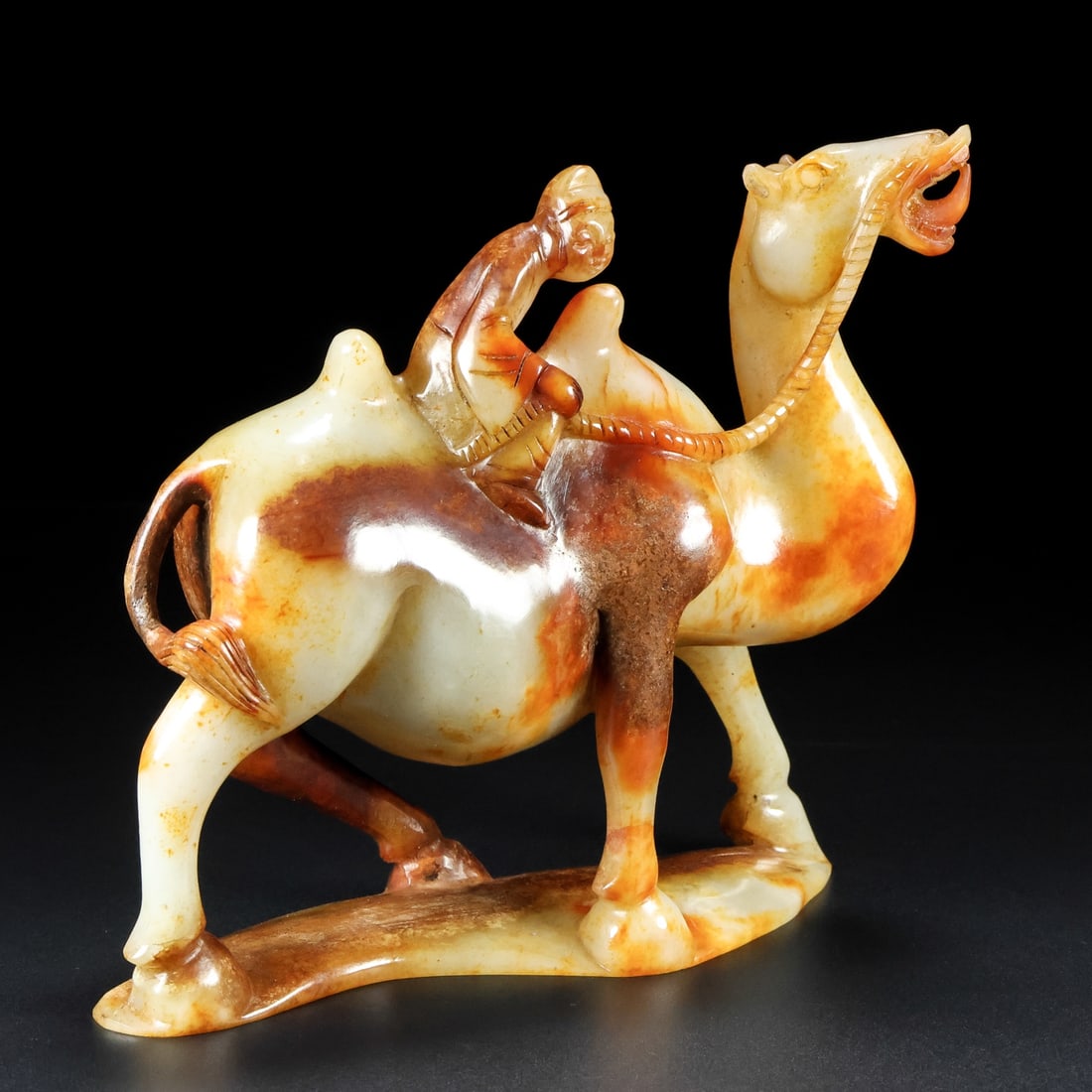 A Pair Hetian Jade Camel & Figure Statue - 8
