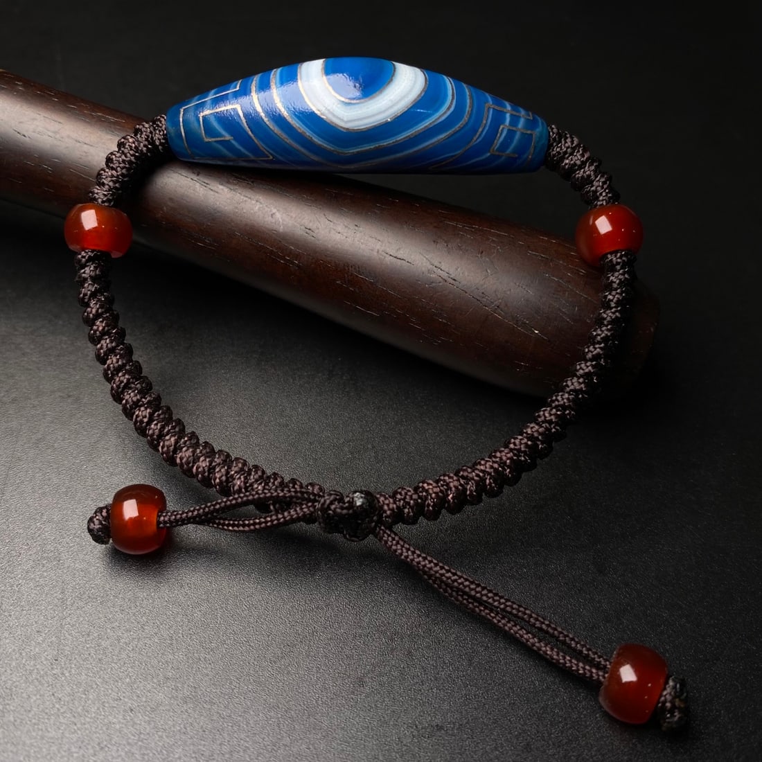 Hand-Woven DZI Agate Inlay Silver Wire Hand Chain - 5