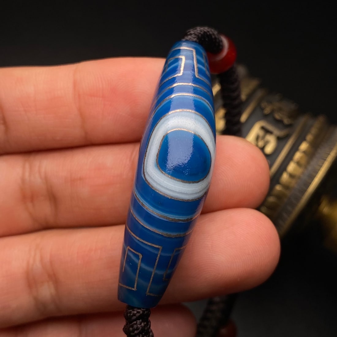 Hand-Woven DZI Agate Inlay Silver Wire Hand Chain - 6