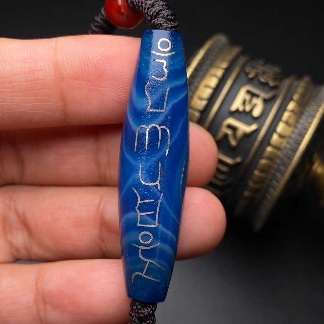 Hand-Woven DZI Agate Inlay Silver Wire Hand Chain - 7