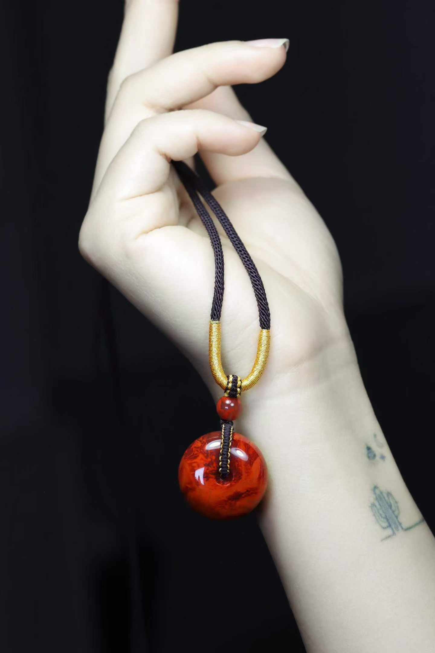 Natural Nanhong Agate Lucky Pendant with Certificate - 6