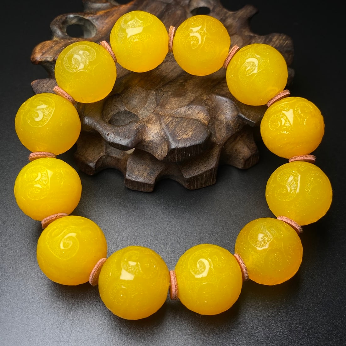 20mm Yellow Agate Beads Bracelet - 6