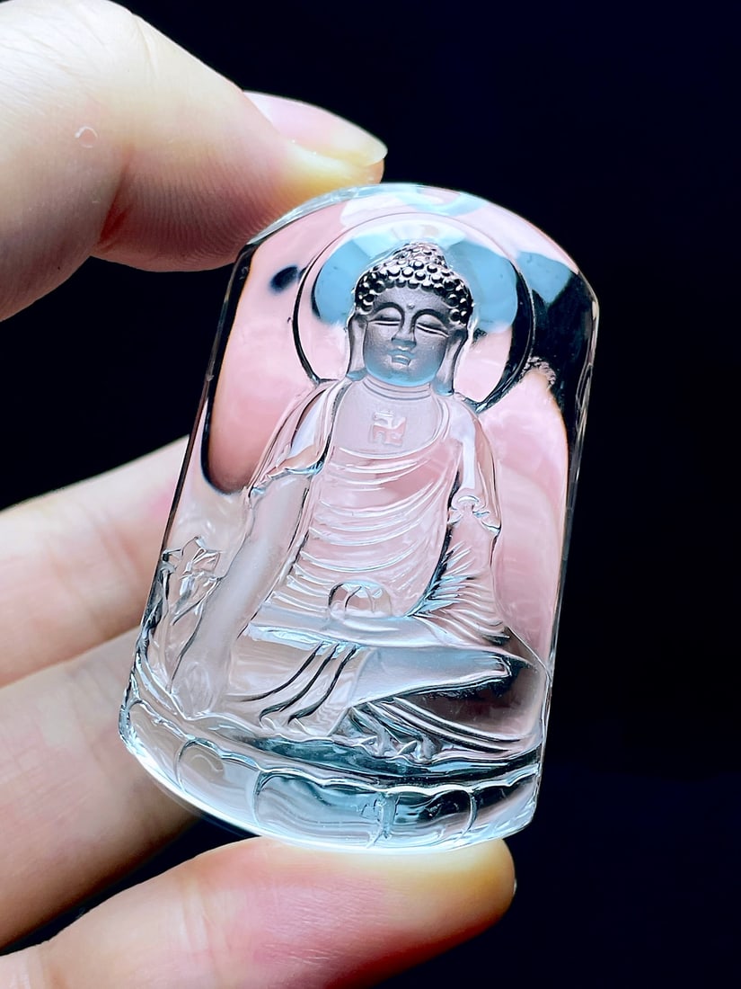 White Crystal Hand Carved Buddha Pendant - 2
