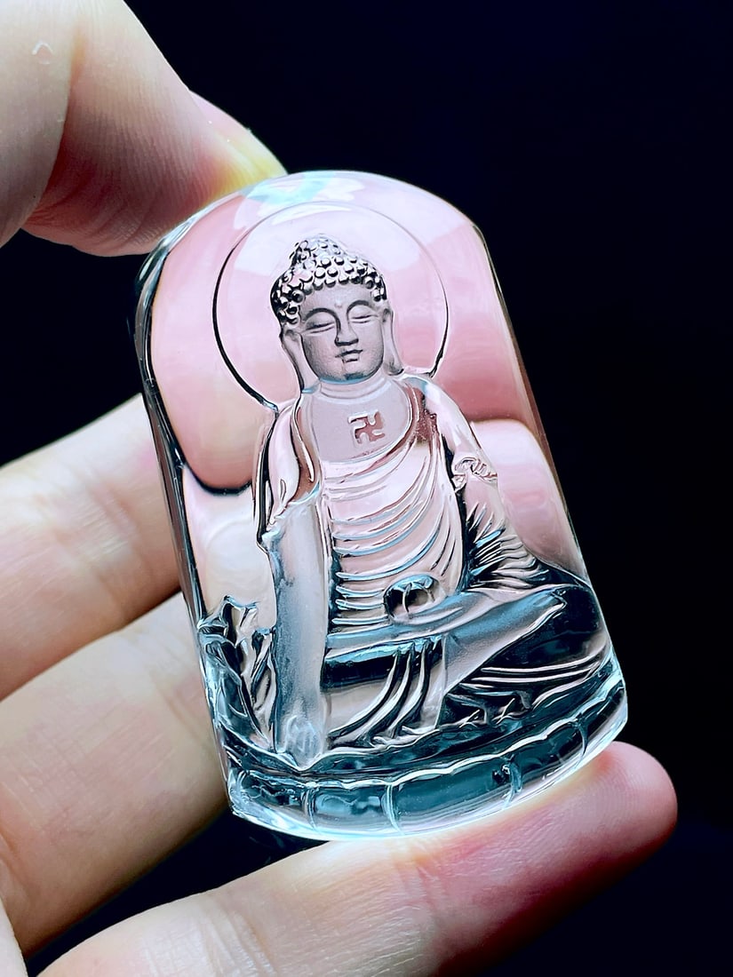 White Crystal Hand Carved Buddha Pendant - 3