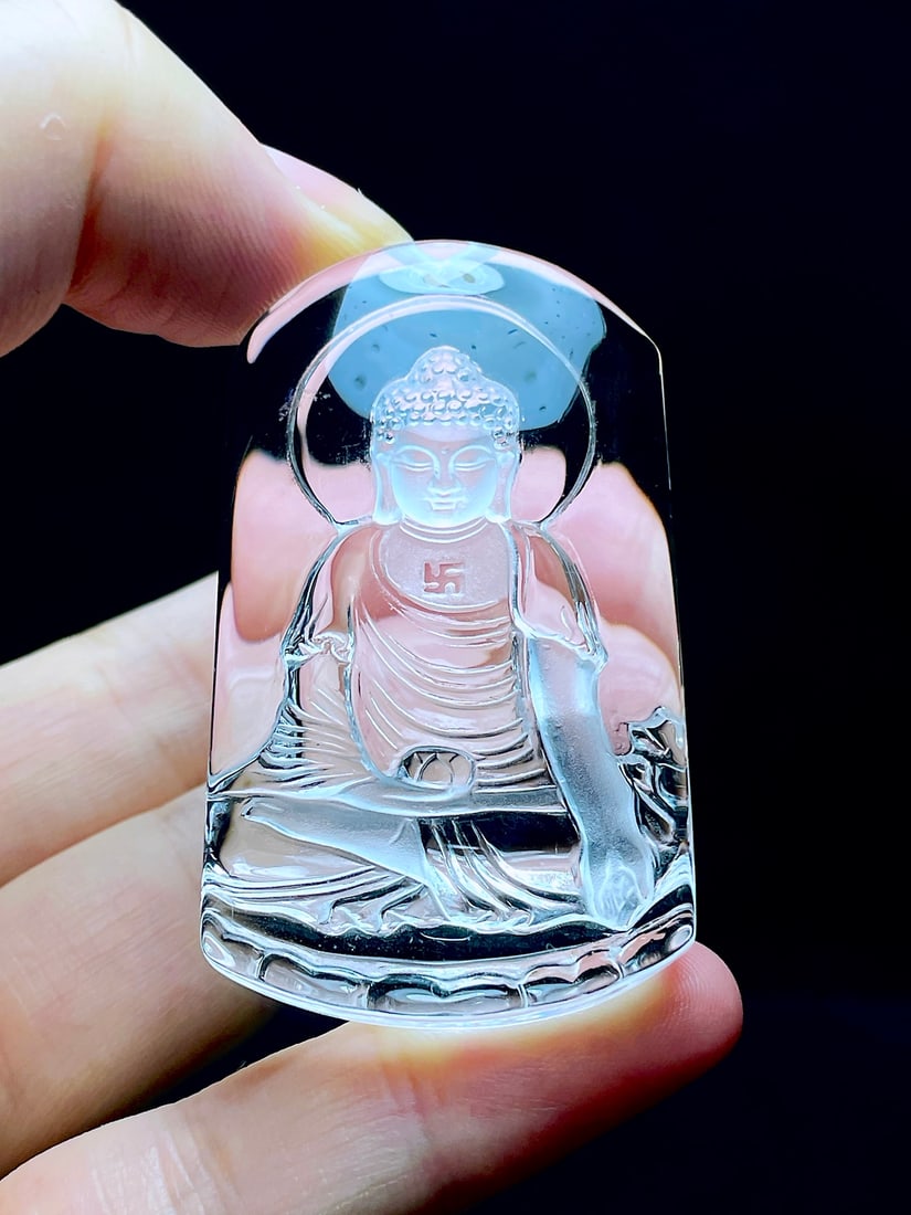White Crystal Hand Carved Buddha Pendant - 4