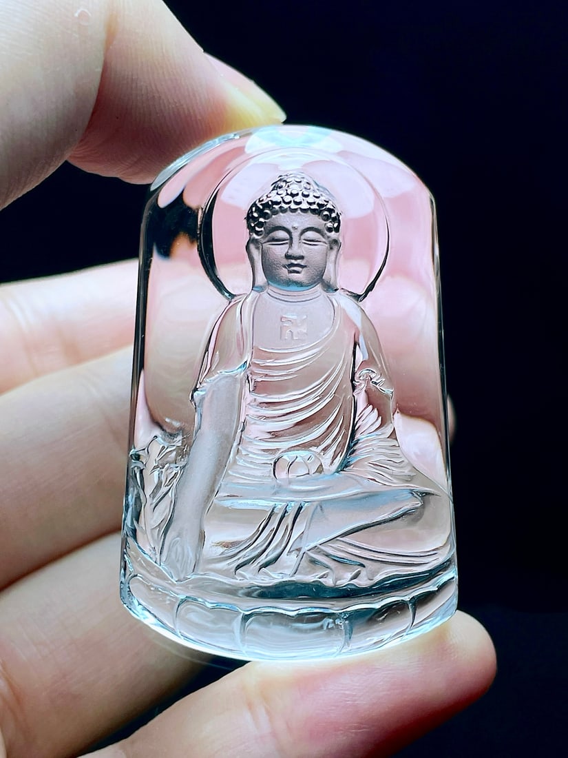 White Crystal Hand Carved Buddha Pendant - 5
