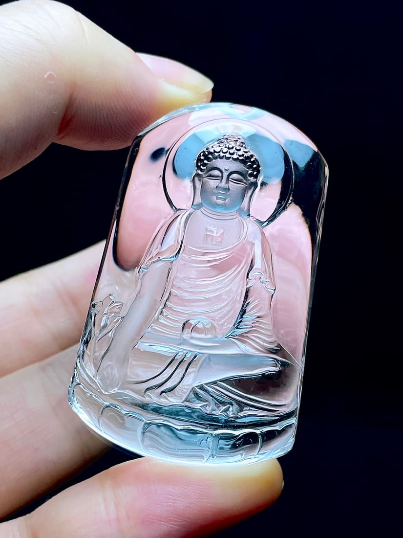 White Crystal Hand Carved Buddha Pendant - 6
