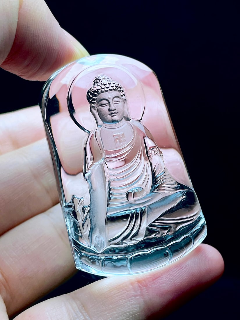 White Crystal Hand Carved Buddha Pendant - 7