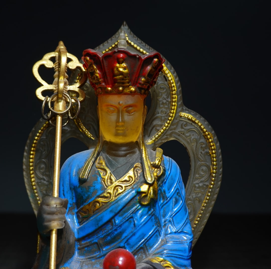 Old Peking Glass Ksitigarbha Bodhisattva Statue - 2