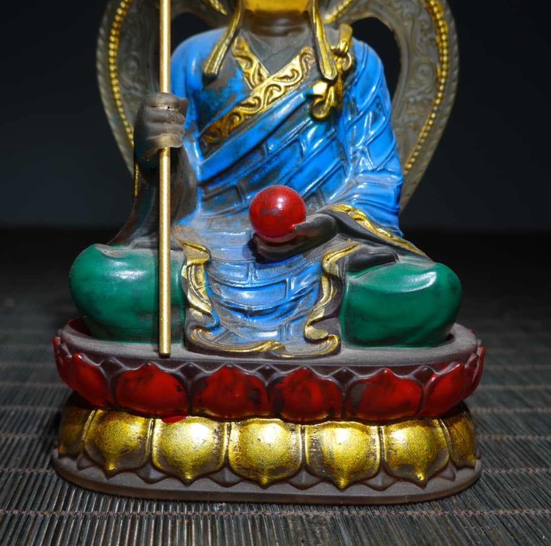 Old Peking Glass Ksitigarbha Bodhisattva Statue - 3