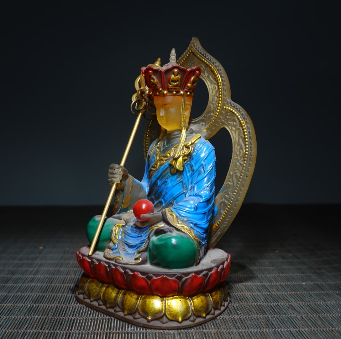 Old Peking Glass Ksitigarbha Bodhisattva Statue - 4