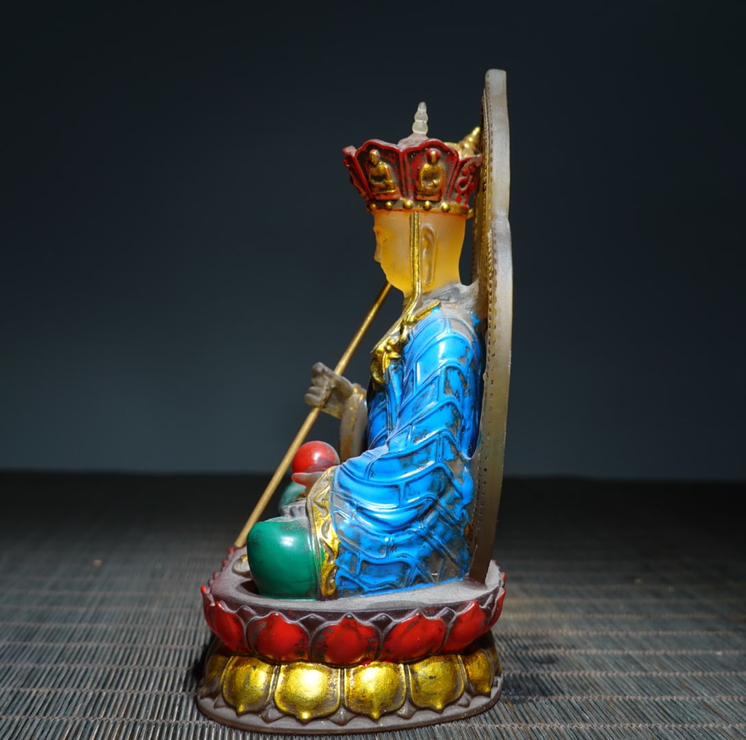 Old Peking Glass Ksitigarbha Bodhisattva Statue - 5