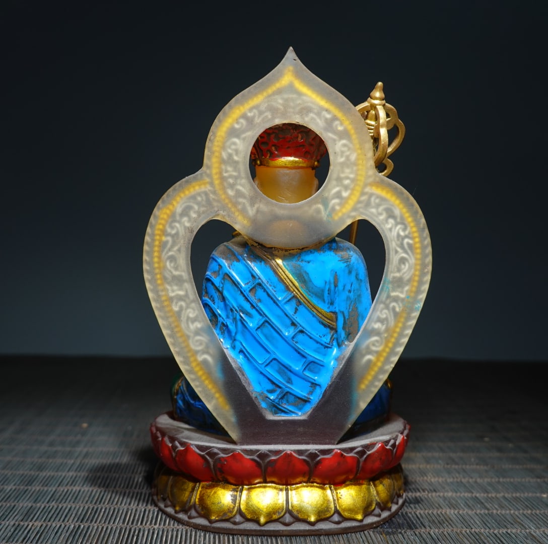 Old Peking Glass Ksitigarbha Bodhisattva Statue - 6