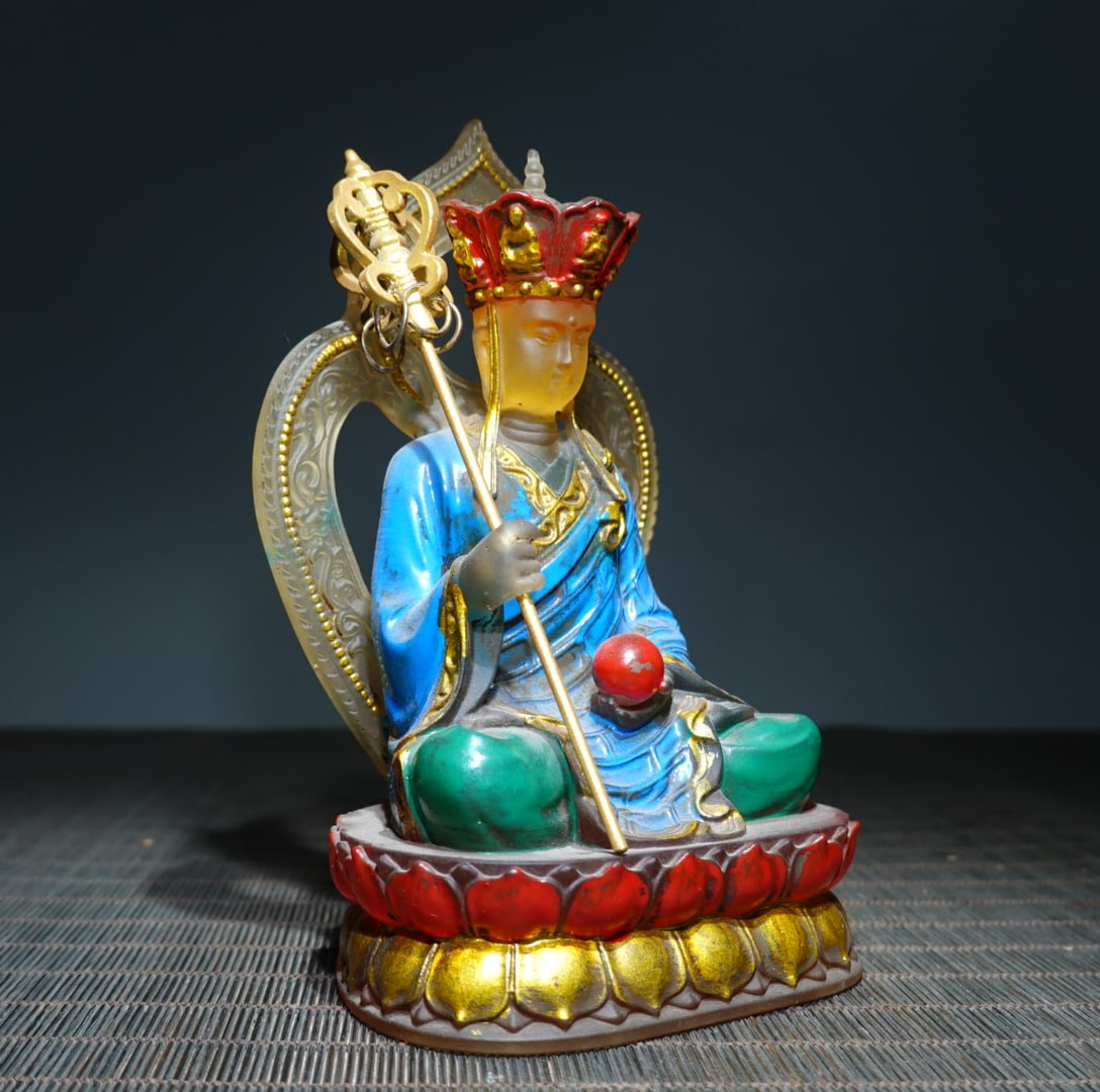 Old Peking Glass Ksitigarbha Bodhisattva Statue - 8