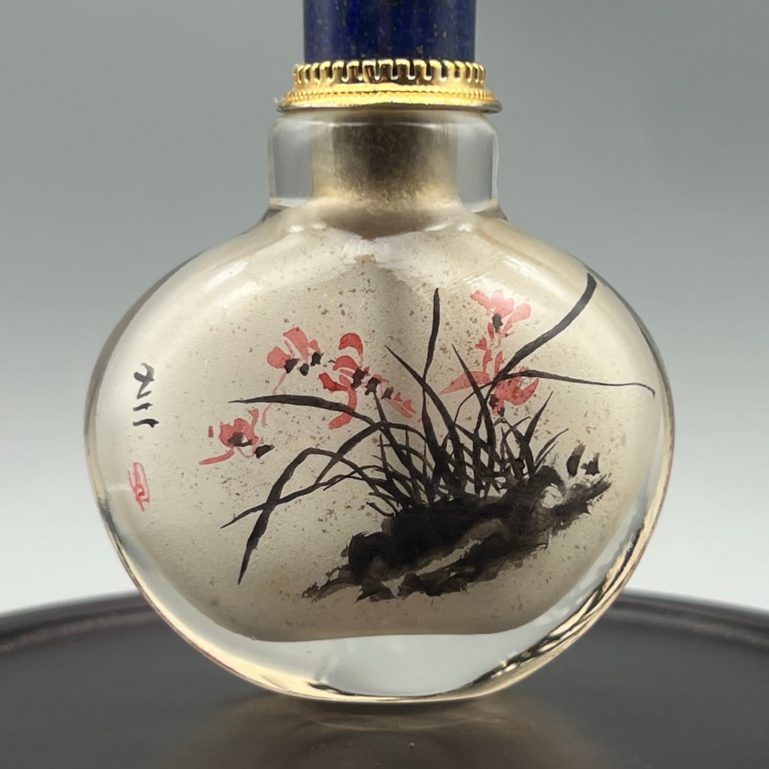 Peking Glass Inside Painting Orchid Snuff Bottle - 3