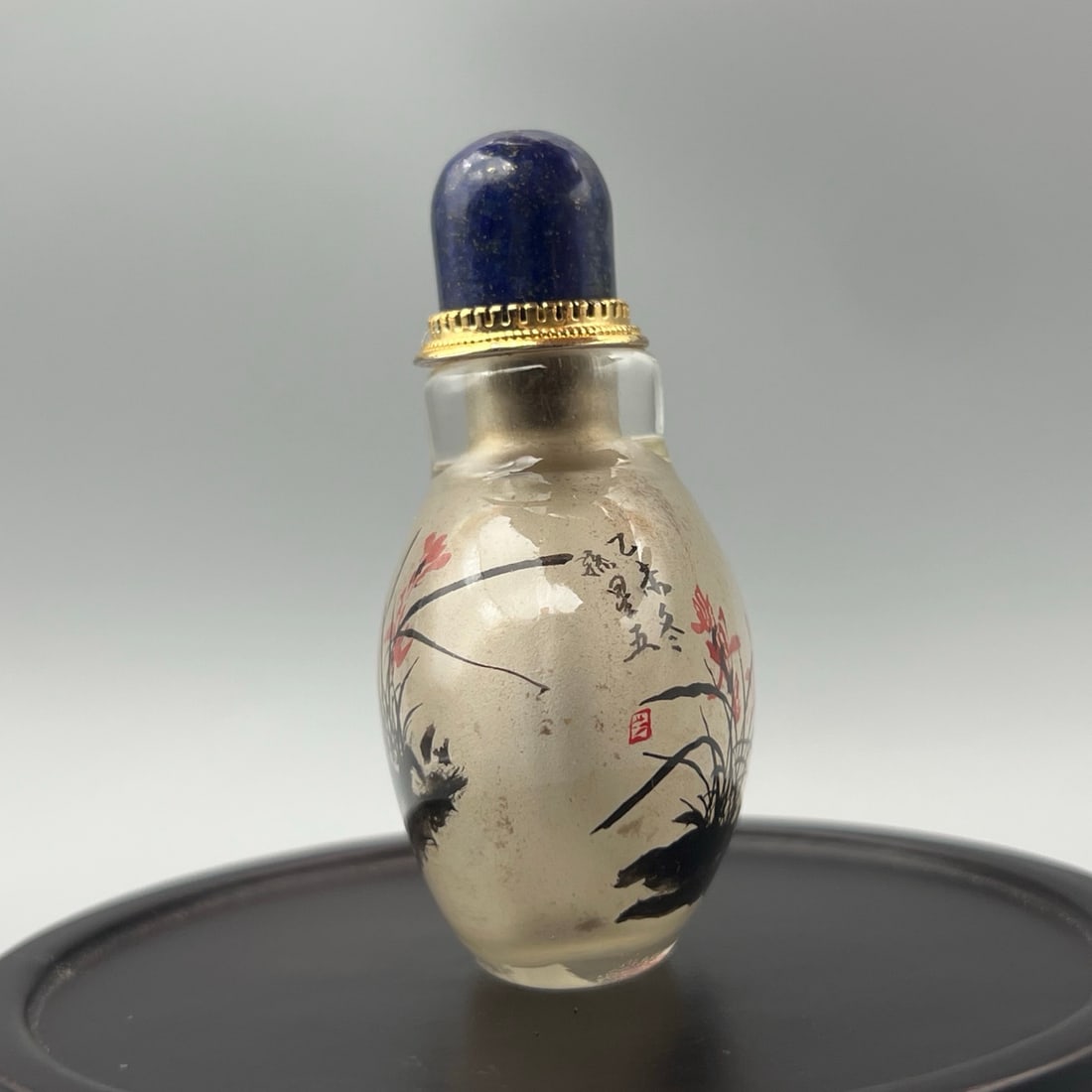 Peking Glass Inside Painting Orchid Snuff Bottle - 4