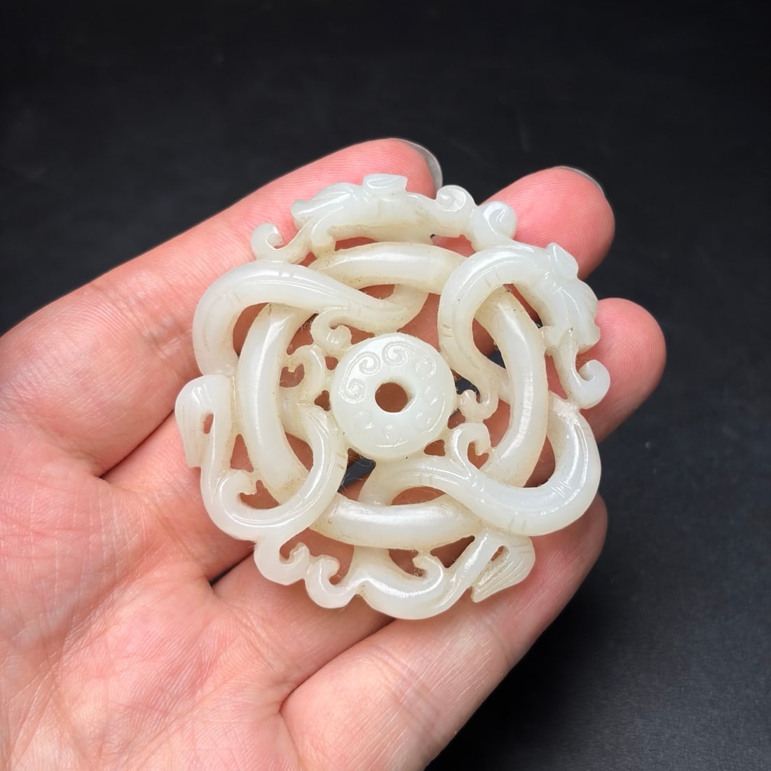 Openwork Hetian Jade Dragon Pendant - 8