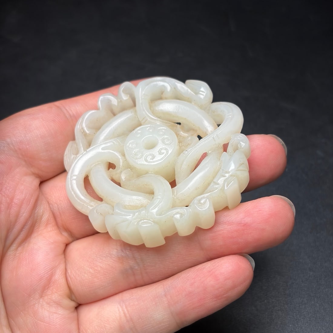 Openwork Hetian Jade Dragon Pendant - 9