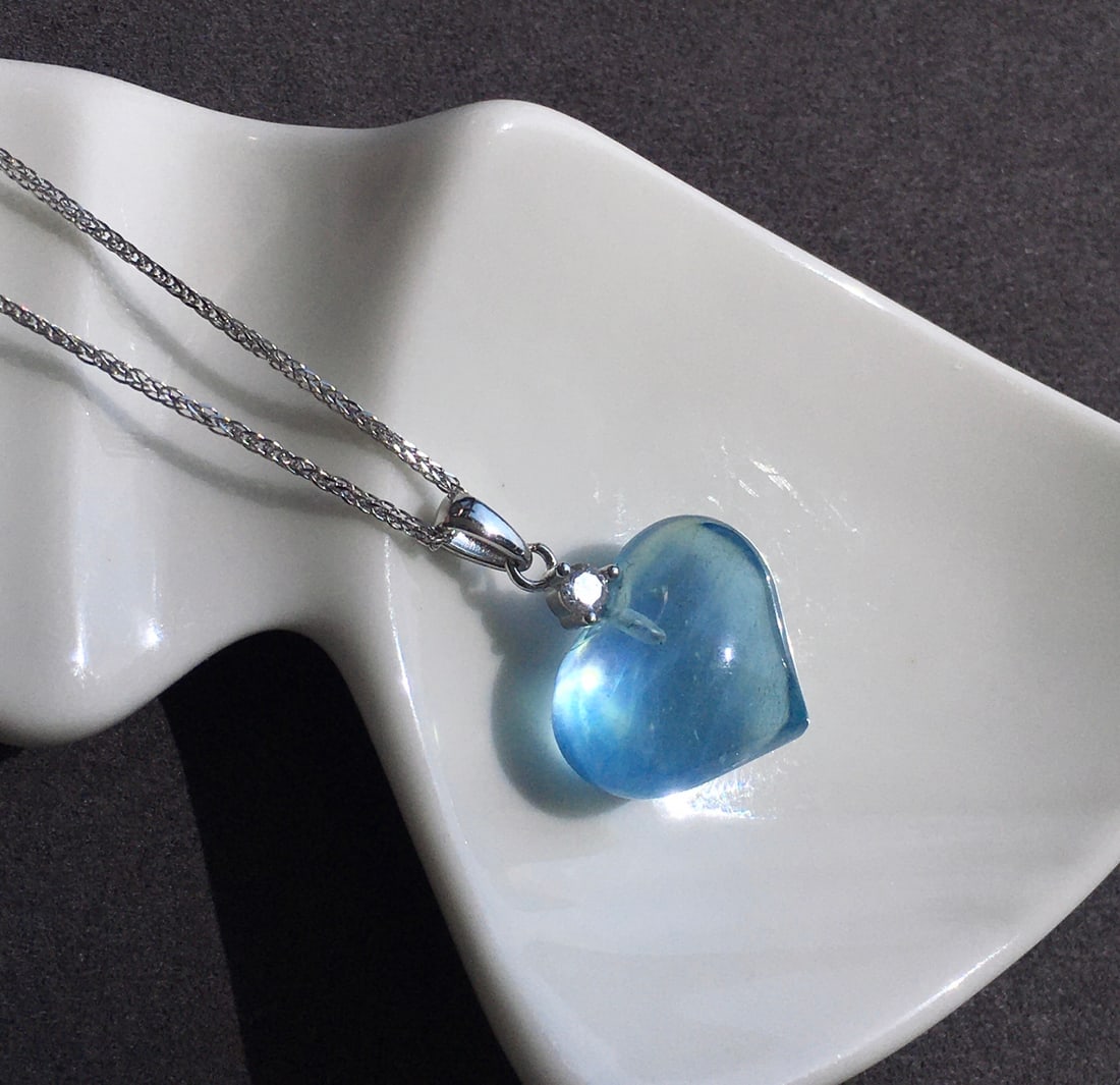 Silver Inlay Natural Aquamarine Heart-shaped Pendant - 2