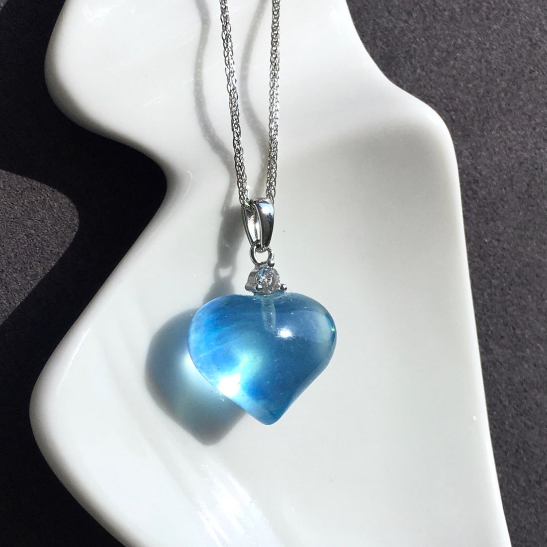 Silver Inlay Natural Aquamarine Heart-shaped Pendant - 3