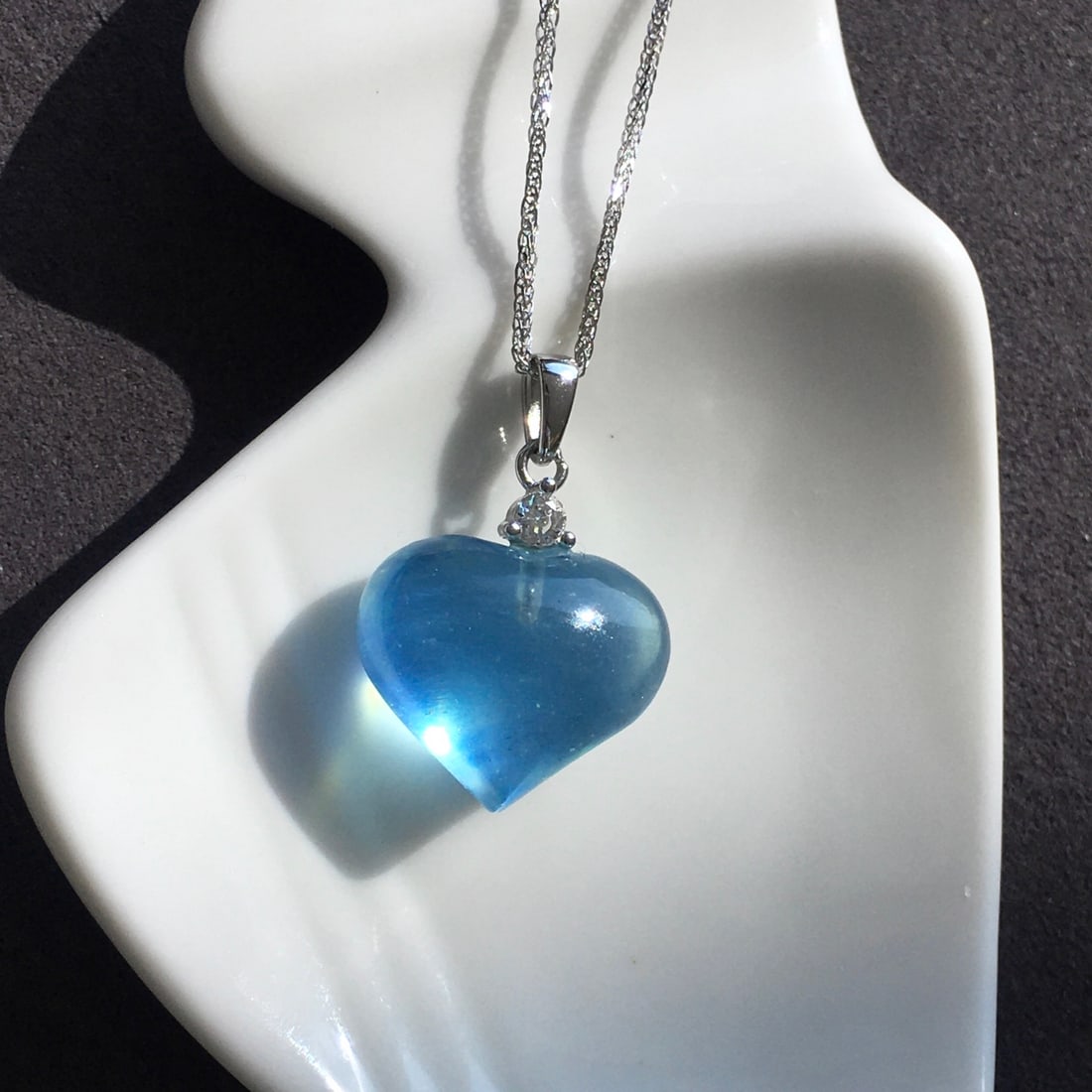 Silver Inlay Natural Aquamarine Heart-shaped Pendant - 4
