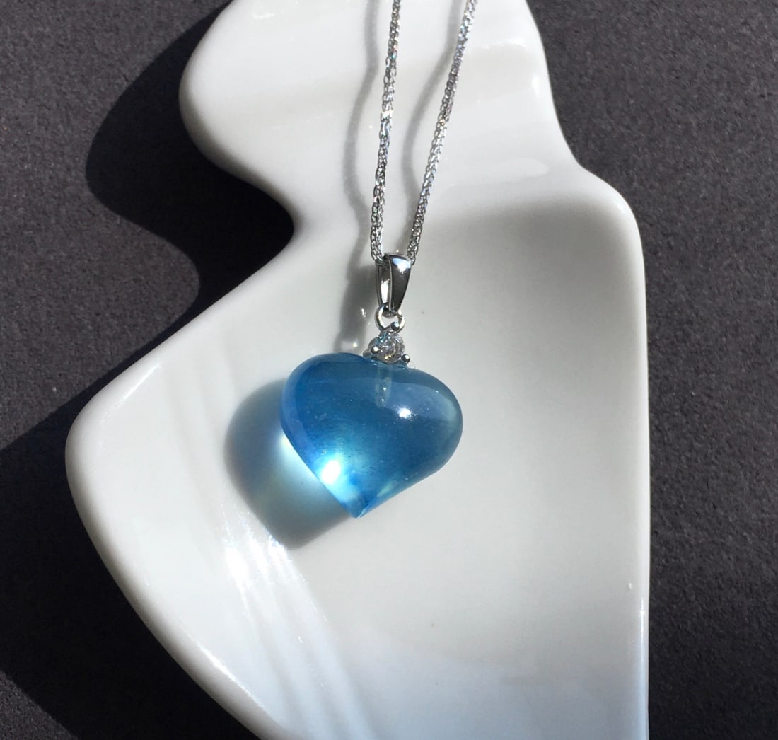 Silver Inlay Natural Aquamarine Heart-shaped Pendant - 5
