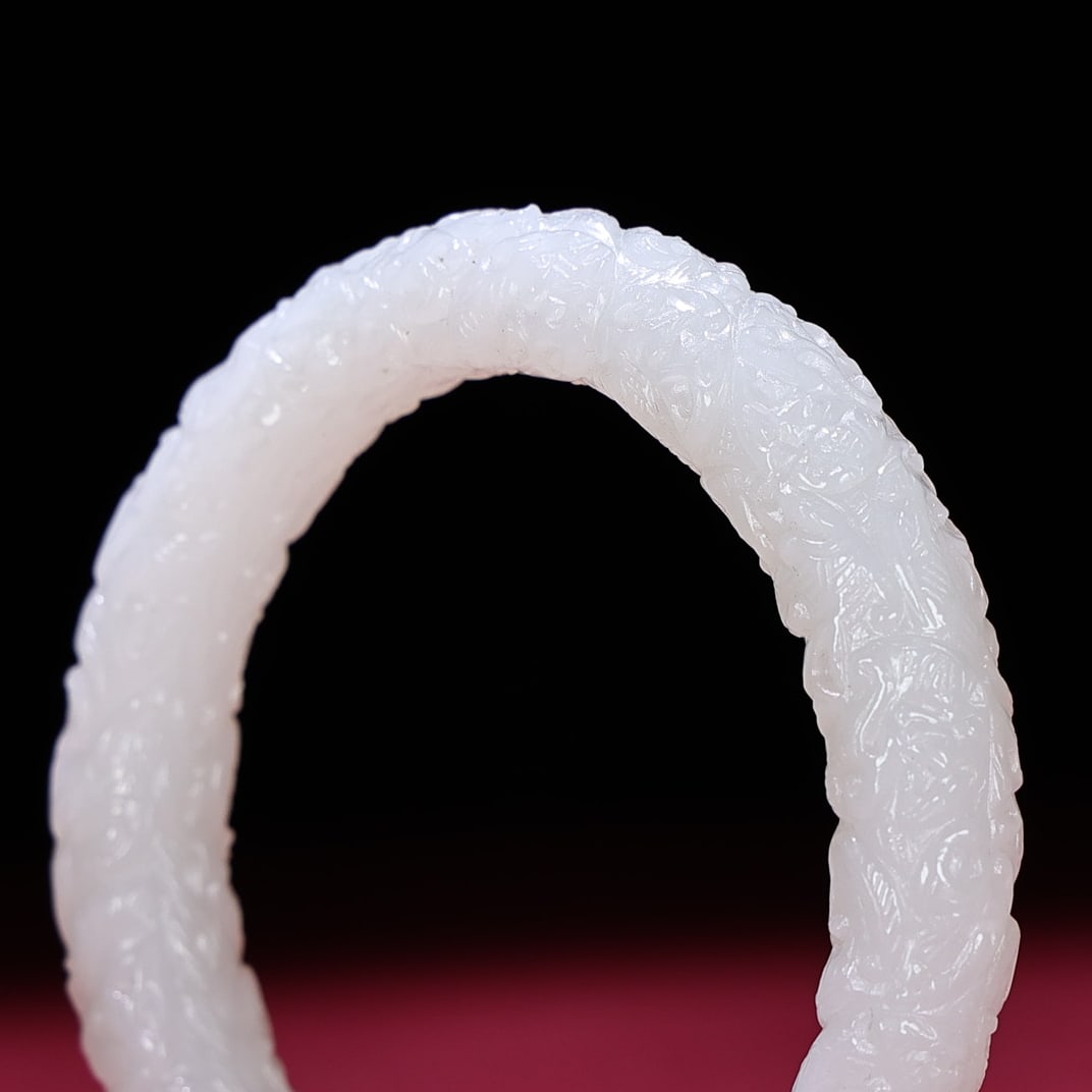 Inside Diameter 59mm White Hetian Jade Bracelet Bangle - 5