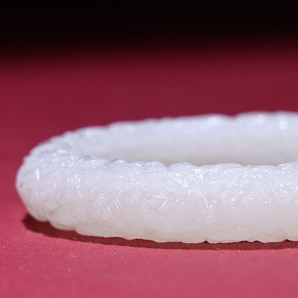 Inside Diameter 59mm White Hetian Jade Bracelet Bangle - 8