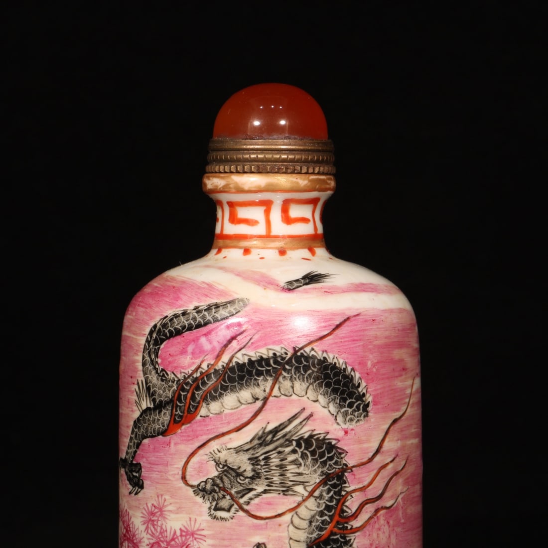 Old Rouge Red Glaze Dragon Porcelain Snuff Bottle - 5