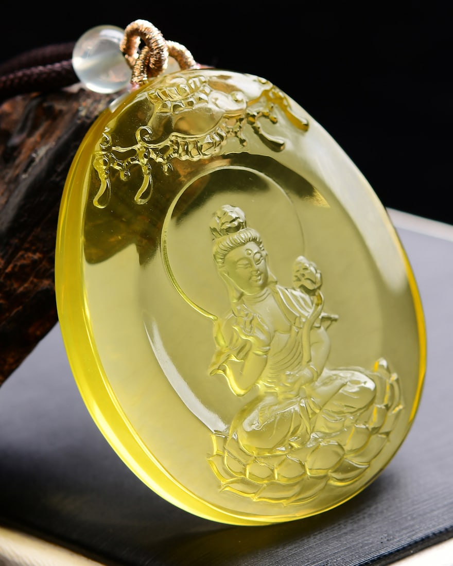 Yellow Crystal Kwan-yin Pendant with Certificate - 2