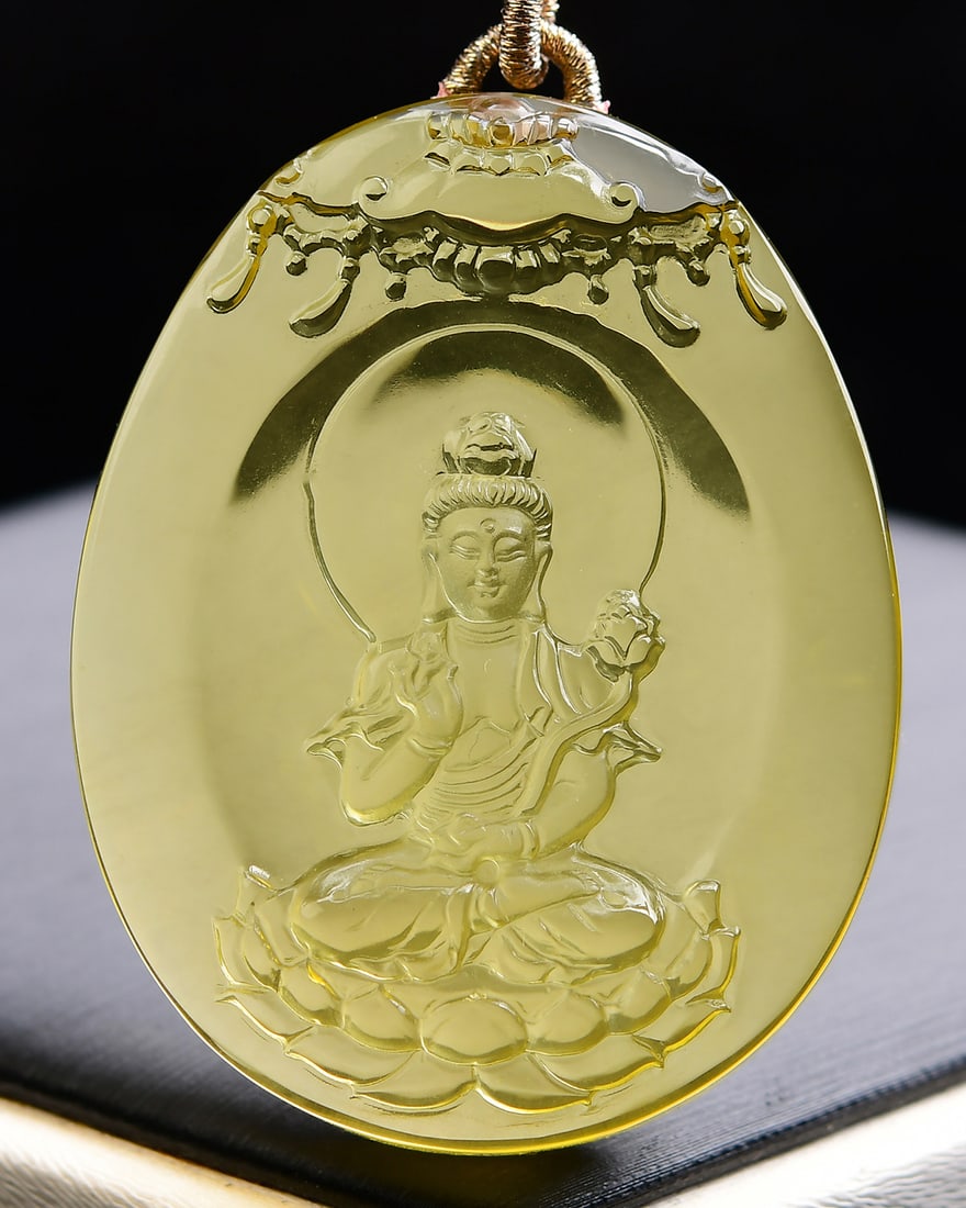 Yellow Crystal Kwan-yin Pendant with Certificate - 3
