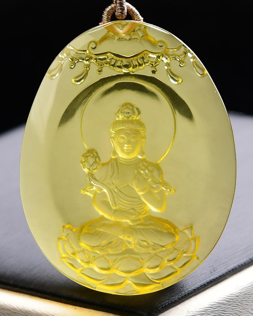 Yellow Crystal Kwan-yin Pendant with Certificate - 4
