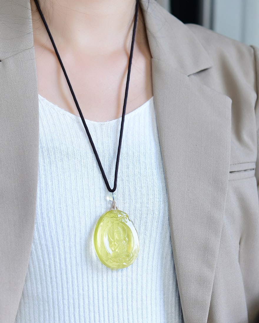 Yellow Crystal Kwan-yin Pendant with Certificate - 5