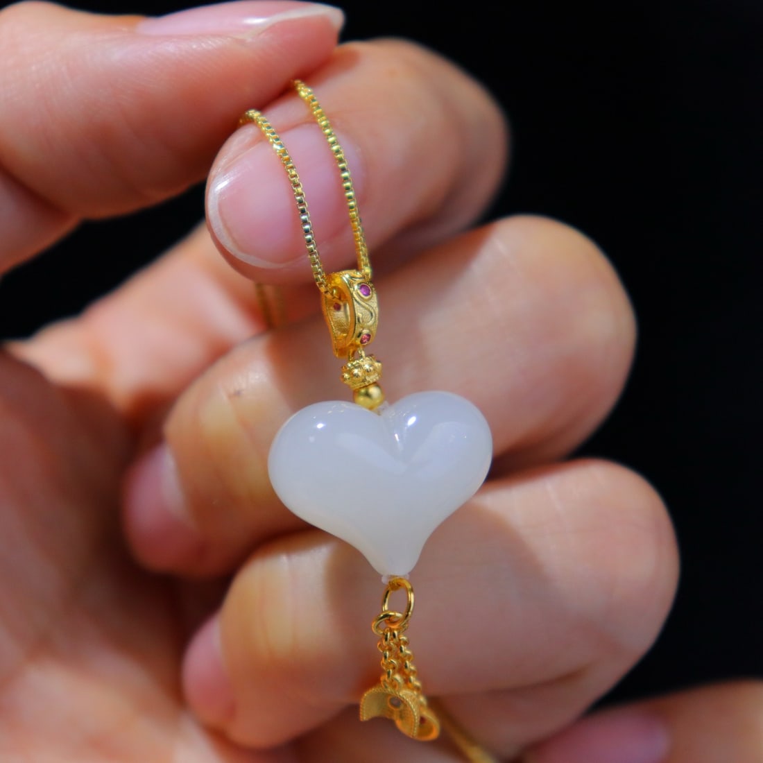 Silver & Hetian Jade Heart-shaped Pendant - 4
