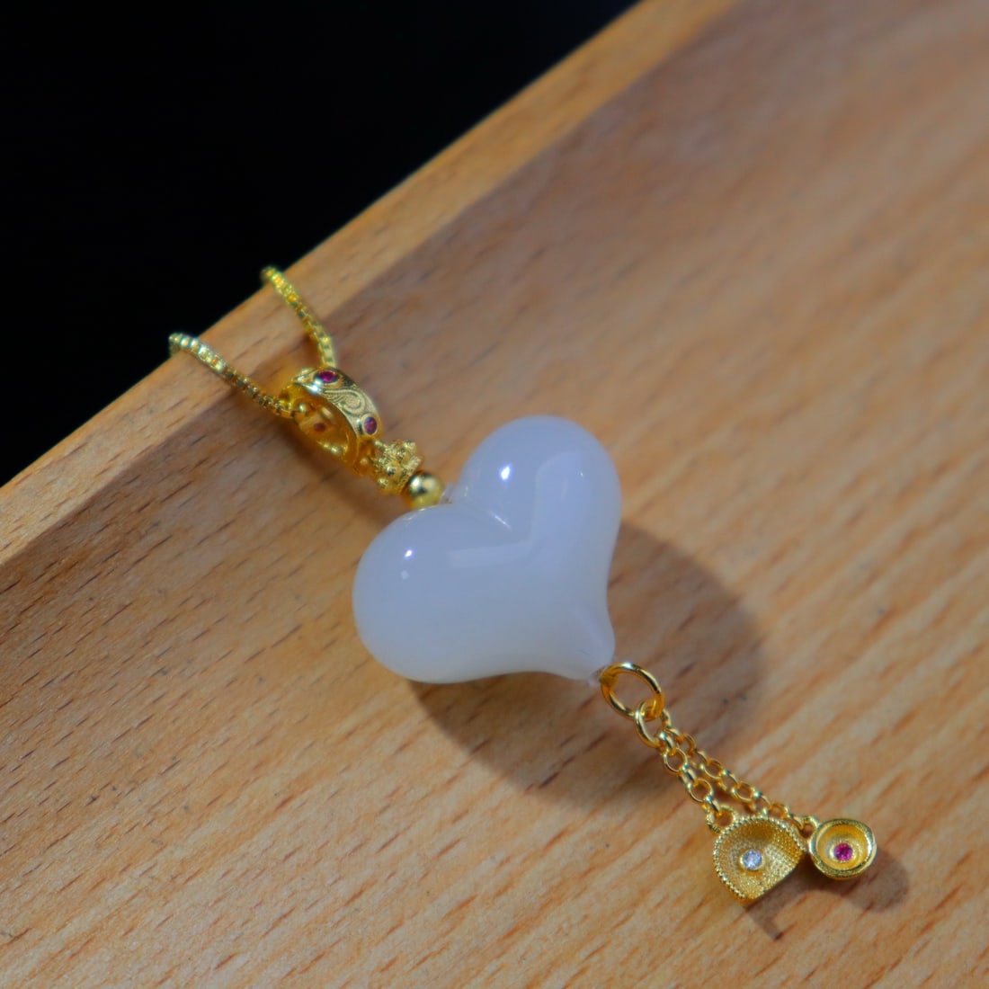 Silver & Hetian Jade Heart-shaped Pendant - 6