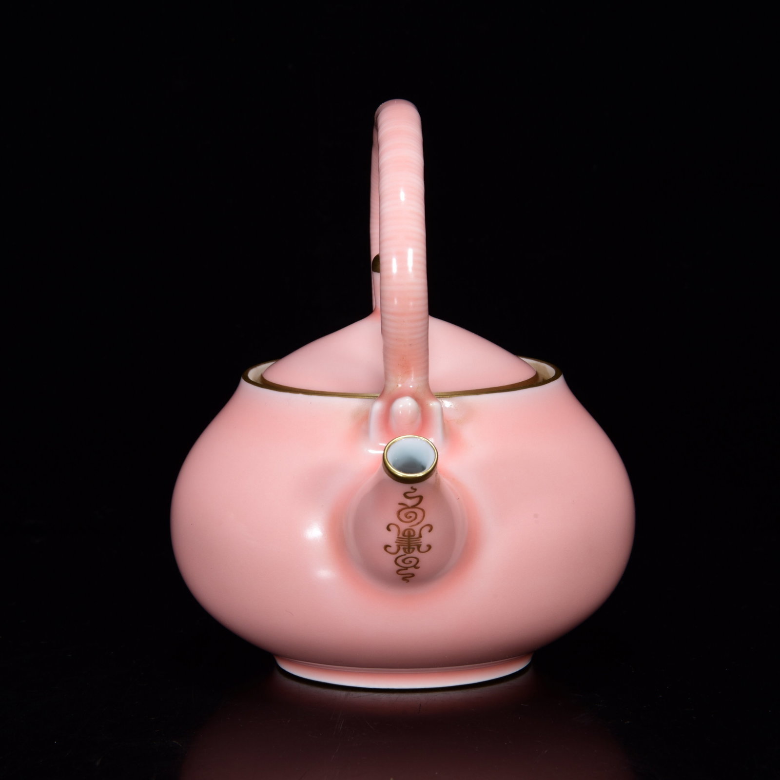 Gilt Gold Pink Glaze Porcelain Teapot - 2