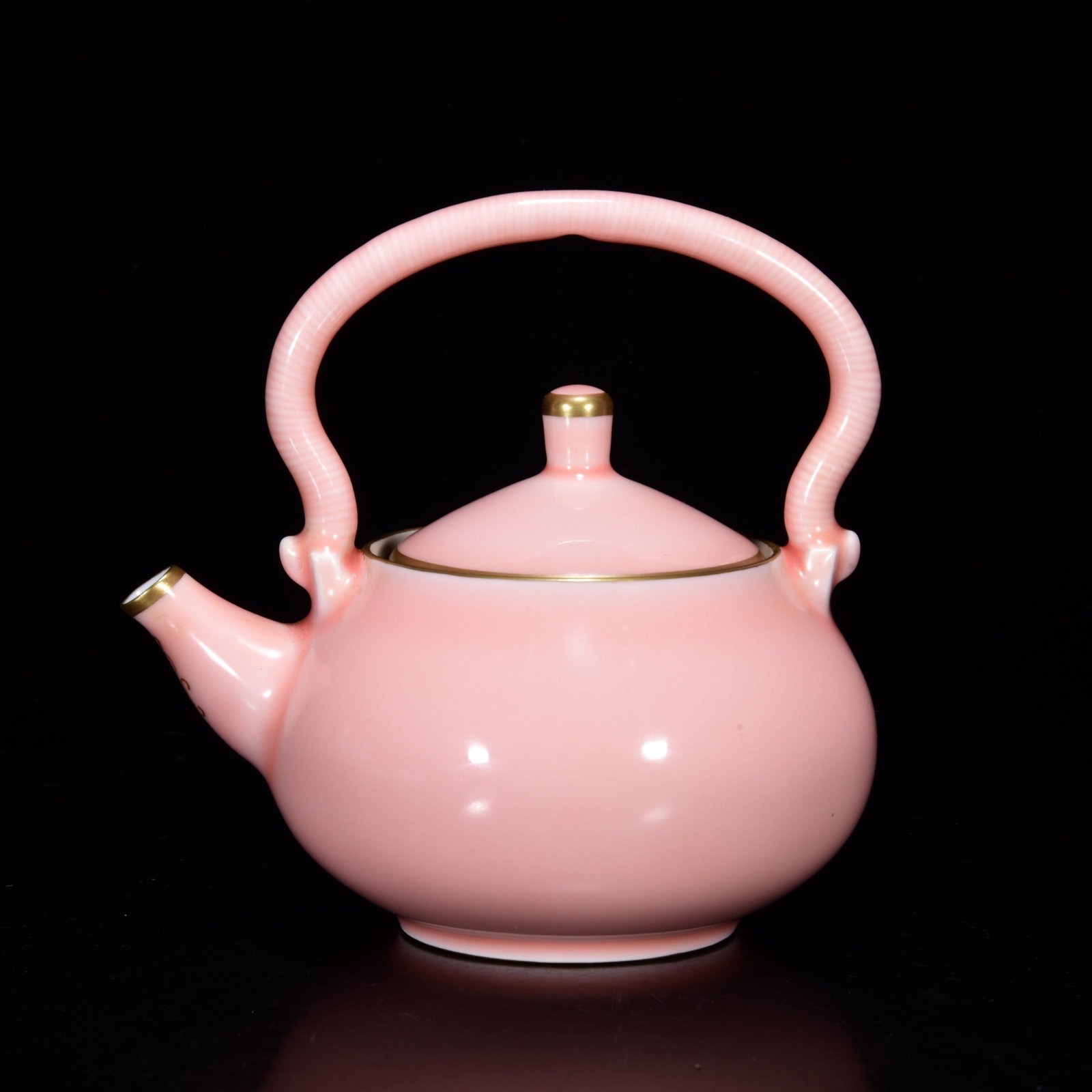 Gilt Gold Pink Glaze Porcelain Teapot - 3