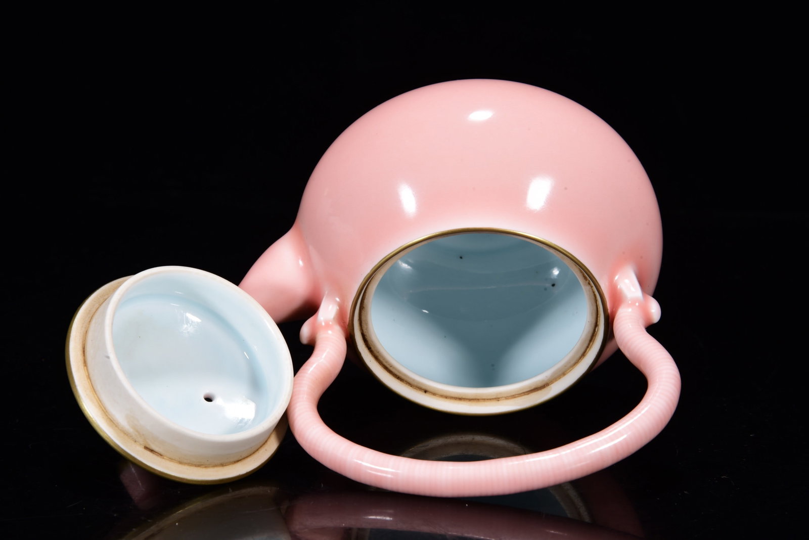 Gilt Gold Pink Glaze Porcelain Teapot - 4